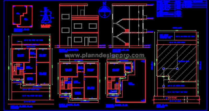 AutoCAD 3-Storey House Submission Drawing for 30'x50' Plot - DWG